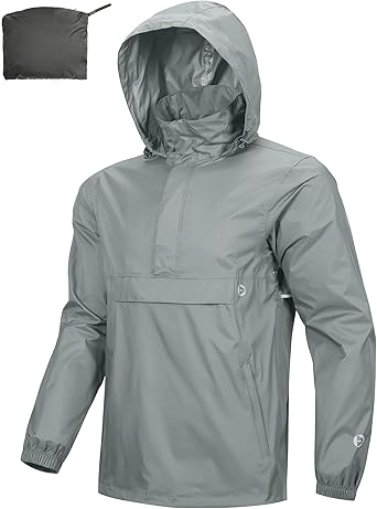 Outdoor Ventures Men's Rain Jacket Waterproof Lightweight Packable Rain Pullover for Hiking Golf Running
