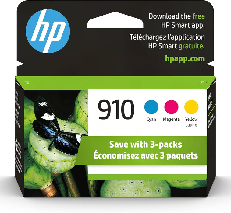 HP 910 Cyan, Magenta, Yellow Ink Cartridges for HP Printers (3-pack) | Works with Printer Series: OfficeJet 8010, 8020 Series, OfficeJet Pro 8020, 8030 | Eligible for Instant Ink | 3YN97AN