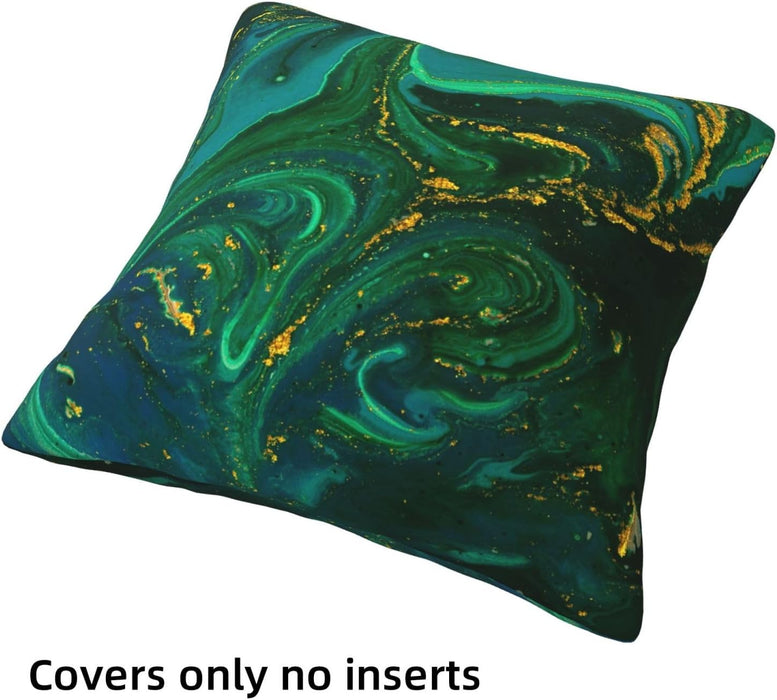 Green and Gold Marble Pillow Covers 18x18 inch Set of 4 Emerald Green Gold Pillow Cases Abstract Luxury Decorative Cushion Covers for Couch Sofa