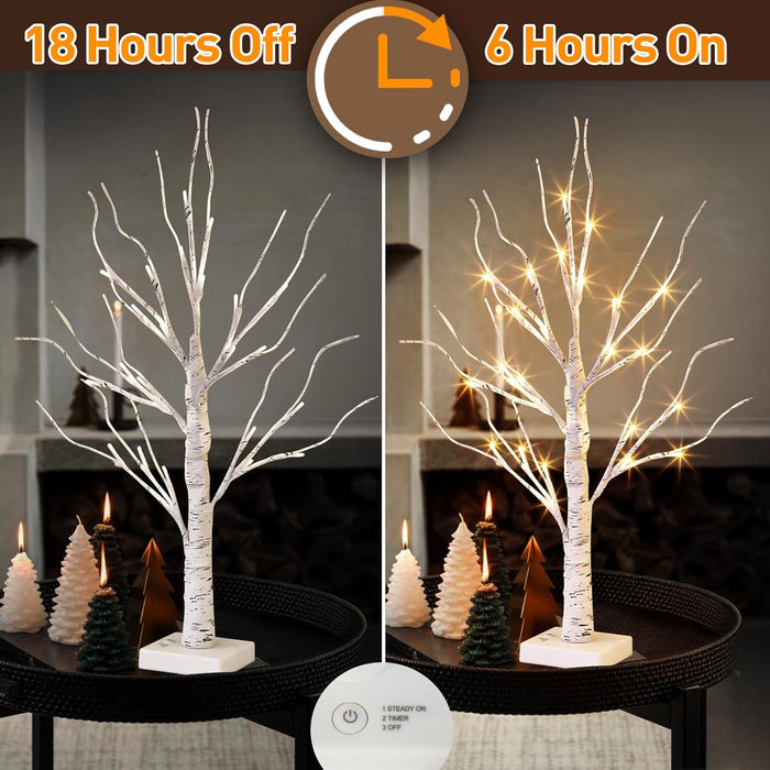 LED Lighted Birch Tree - 2ft Battery Operated Christmas Decor with Timer
