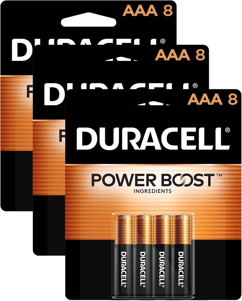 Duracell Coppertop AAA Batteries with Power Boost Ingredients, 8 Count Pack Triple A Battery with Long-Lasting Power, Alkaline AAA Battery for Household and Office Devices (Pack of 3)