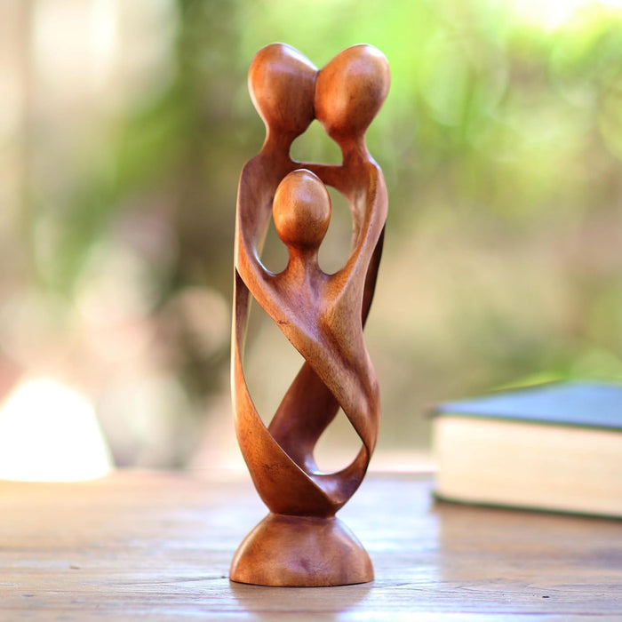 NOVICA Artisan Handcrafted Wood Statuette Family from Bali Brown Indonesia Sculpture [9in H x 3in Diam.] ' Family Spiral'