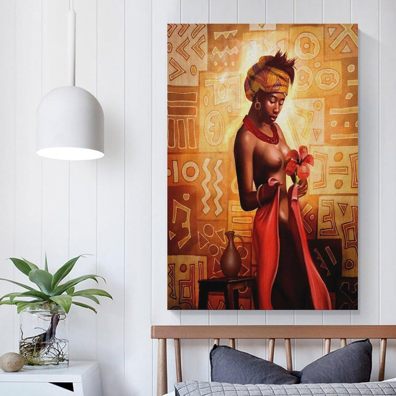 Africa Oil Painting Art Print - African Black Woman Half Nude Art Poster Canvas Print Couple Bedroom Wall Decor Art Canvas Painting Posters And Prints Wall Art Pictures for Living Room Bedroom Decor