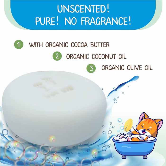 Relaxcation Unscented Baby Soap Bar - 4 Simple Ingredients - ORGANIC Coconut Oil, Olive and Castor Oil, and Moisturizing Cocoa Butter - All Natural Cold Process Soap Bar For Newborn, Baby, Kids