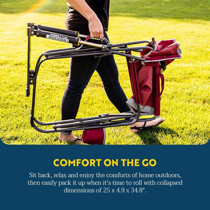 GCI OUTDOOR Freestyle Rocker Camping Chair | Portable Folding Rocking Chair with Solid, Durable Armrests, Drink Holder & Comfortable Backrest — Indigo Blue