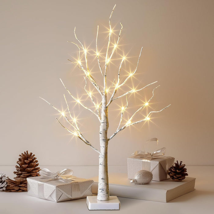 LED Lighted Birch Tree - 2ft Battery Operated Christmas Decor with Timer