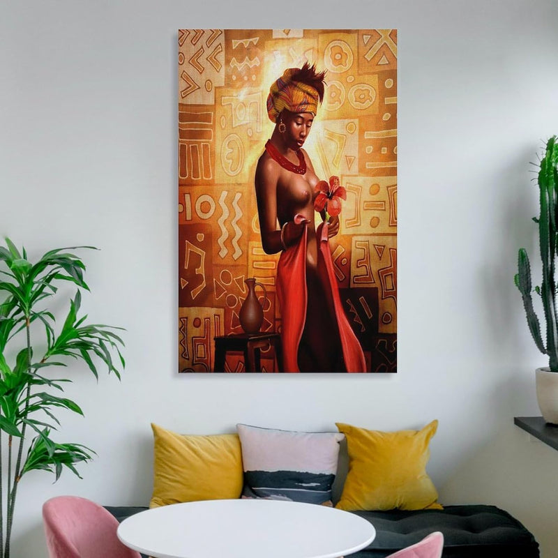 Africa Oil Painting Art Print - African Black Woman Half Nude Art Poster Canvas Print Couple Bedroom Wall Decor Art Canvas Painting Posters And Prints Wall Art Pictures for Living Room Bedroom Decor