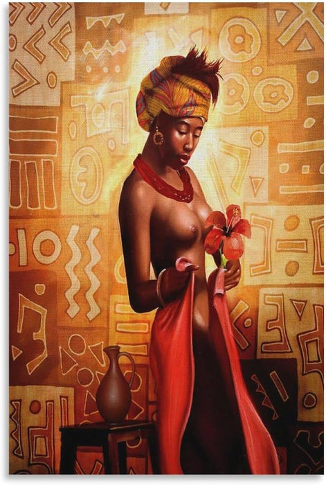 Africa Oil Painting Art Print - African Black Woman Half Nude Art Poster Canvas Print Couple Bedroom Wall Decor Art Canvas Painting Posters And Prints Wall Art Pictures for Living Room Bedroom Decor