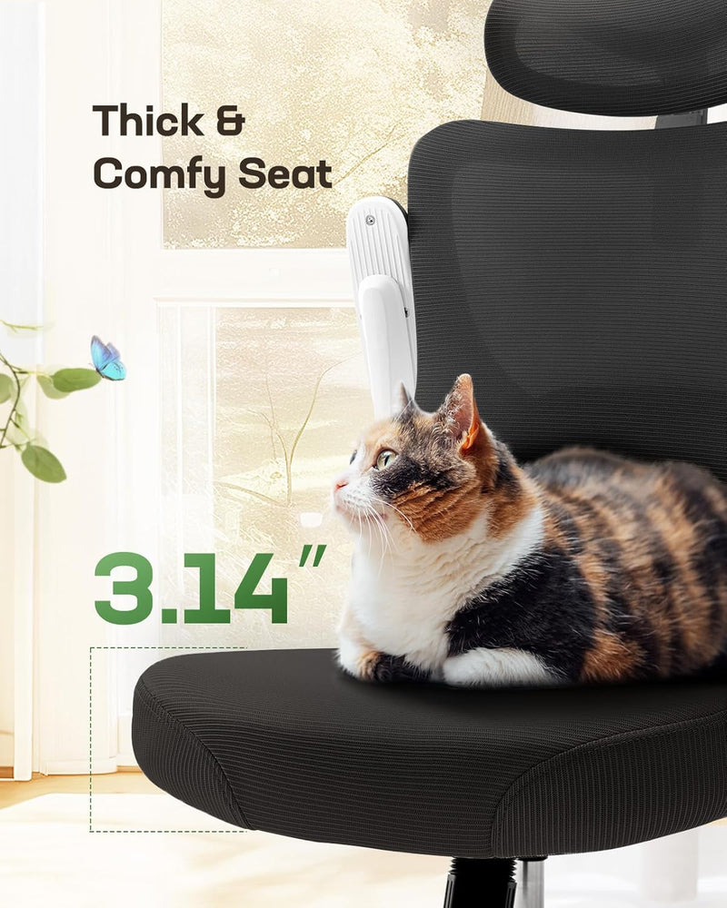 Marsail Ergonomic Office Chair: Office Computer Desk Chair with High Back Mesh and Adjustable Lumbar Support Rolling Work Swivel Task Chairs with Wheel 3D Armrests and Headrest