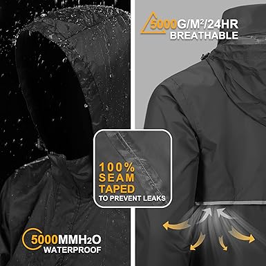Outdoor Ventures Men's Rain Jacket Waterproof Lightweight Packable Rain Pullover for Hiking Golf Running