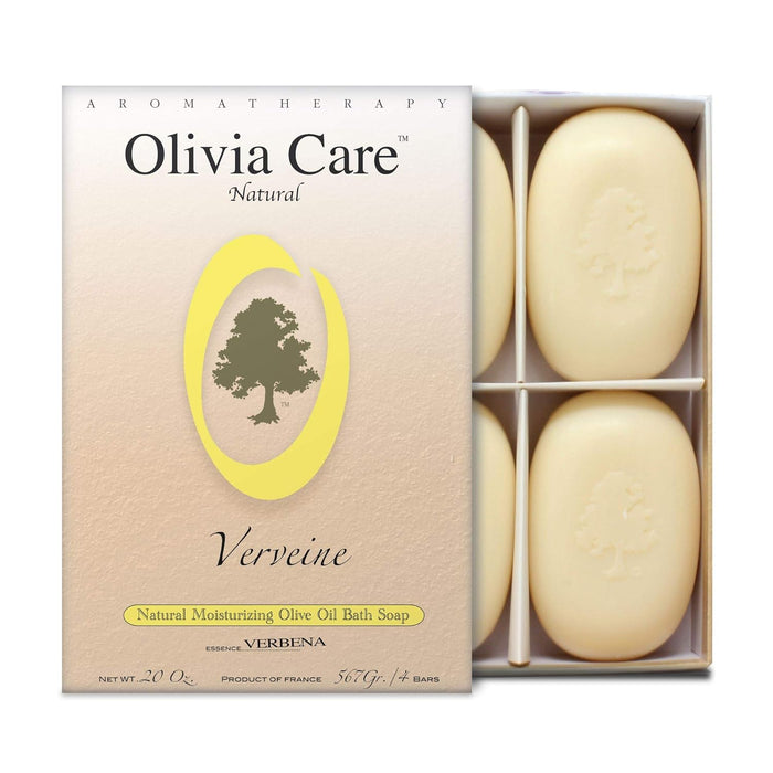 Olivia Care Bath & Body Bar Verbena Soap 4 Pack Gift Box Organic, Vegan & Natural Contains Olive Oil Repairs, Hydrates, Moisturizes & Deep Cleans Good for Sensitive Dry Skin