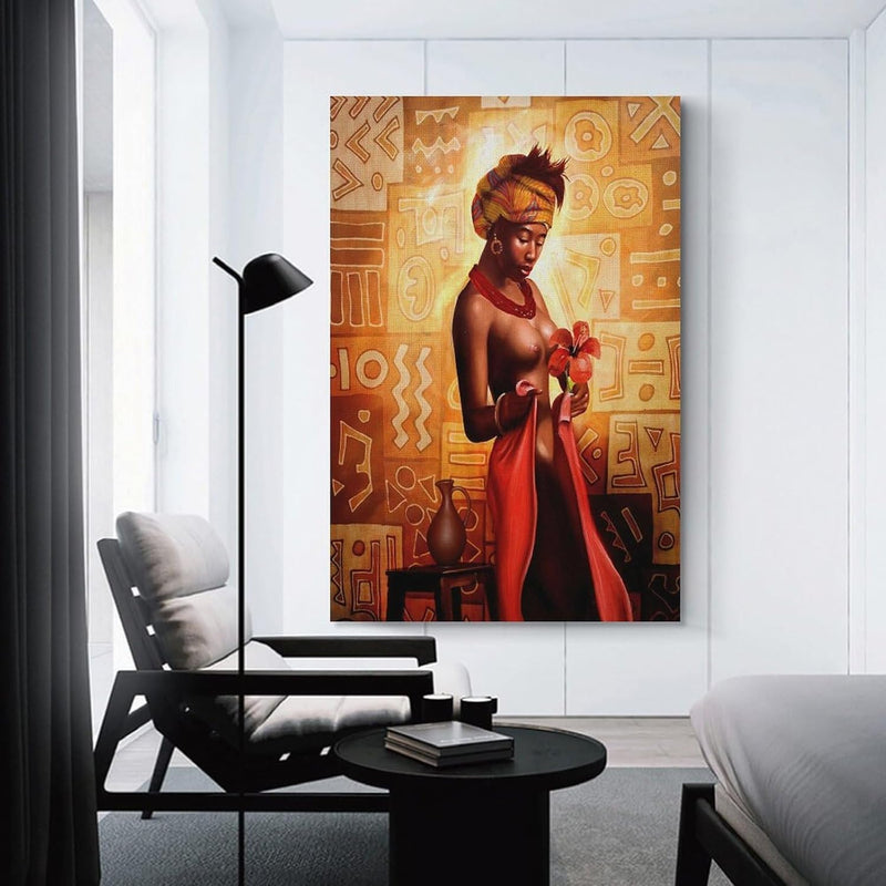 Africa Oil Painting Art Print - African Black Woman Half Nude Art Poster Canvas Print Couple Bedroom Wall Decor Art Canvas Painting Posters And Prints Wall Art Pictures for Living Room Bedroom Decor
