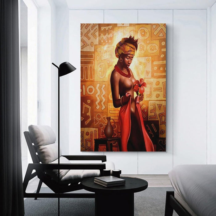 Africa Oil Painting Art Print - African Black Woman Half Nude Art Poster Canvas Print Couple Bedroom Wall Decor Art Canvas Painting Posters And Prints Wall Art Pictures for Living Room Bedroom Decor