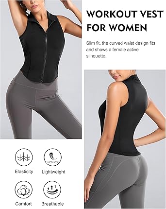 Flygo Women's Full Zip Sleeveless Workout Yoga Active Jacket Vest Golf Shirts