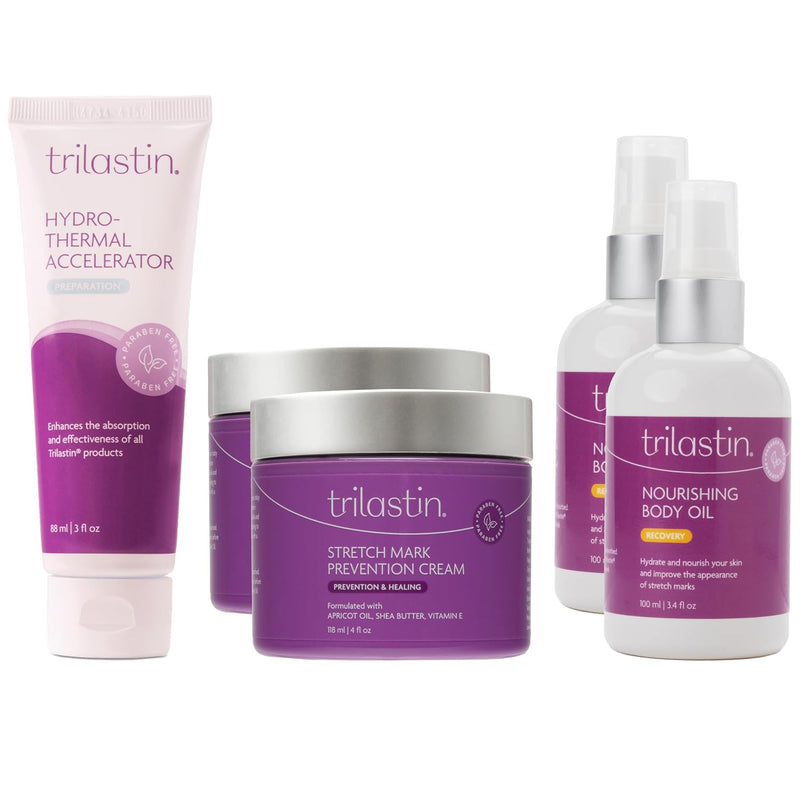 TriLASTIN Maternity Stretch Mark Prevention Cream Bundle with Nourishing Body Oil and Hydro-Thermal Accelerator