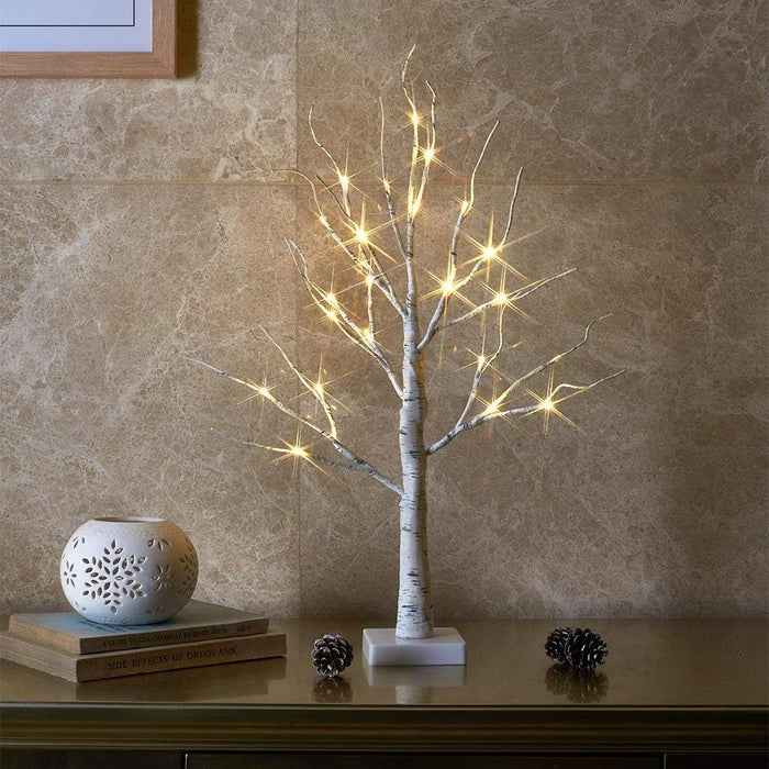 LED Lighted Birch Tree - 2ft Battery Operated Christmas Decor with Timer