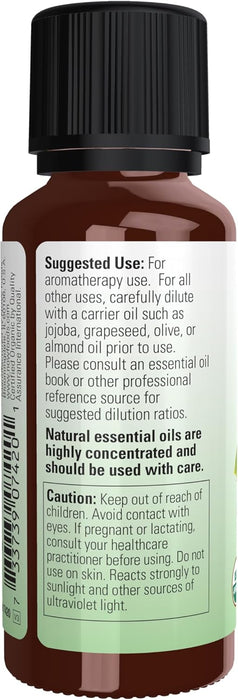 NOW Essential Oils, Organic Lemon Oil, Cheerful Aromatherapy Scent, Cold Pressed, 100% Pure, Vegan, Child Resistant Cap, 1-Ounce