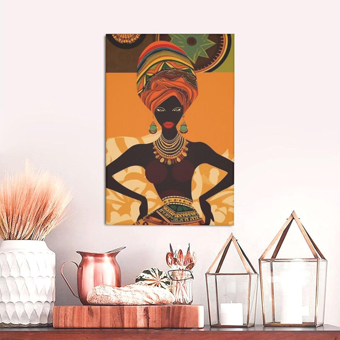 Canvas Wall Art Poster Personalized Pictures Print African Woman Wall Pictures Modern Art Canvas Painting Framed Artwork Aesthetic Poster for Living Room Bedroom Office Home Decor 12x18in
