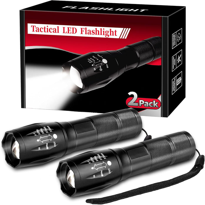 2 Pack Flashlights High Lumens, 5 Modes Zoomable LED Tactical Flashlight, Waterproof Handheld Flash Light for Camping Home Emergencies, Christmas Stocking Stuffers Gifts for Men, Camping Essentials