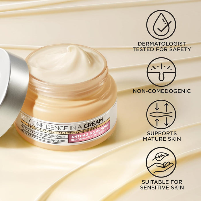 IT Cosmetics Confidence in a Cream - Hydrating & Anti Aging Face Moisturizer, Visibly Reduces Fine Lines & Wrinkles, Up To 48H Hydration, Repairs Skin Barrier, Squalane & Ceramides, For All Skin Types