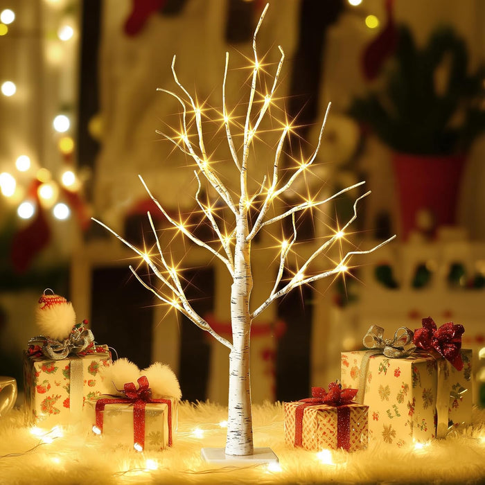 LED Lighted Birch Tree - 2ft Battery Operated Christmas Decor with Timer