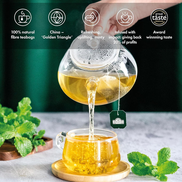 Ahmad Tea Mint Green Tea Teabags, 100 ct |Caffeinated and Sugar-Free