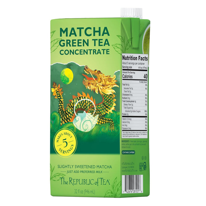 The Republic of Tea – Matcha Green Tea Concentrate, 6 Cartons – 32 fl oz (5 Servings), Matcha Latte Mix, Naturally Caffeinated, Gluten Free, Japanese Green Tea
