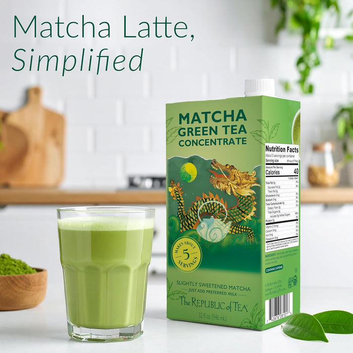 The Republic of Tea – Matcha Green Tea Concentrate, 6 Cartons – 32 fl oz (5 Servings), Matcha Latte Mix, Naturally Caffeinated, Gluten Free, Japanese Green Tea