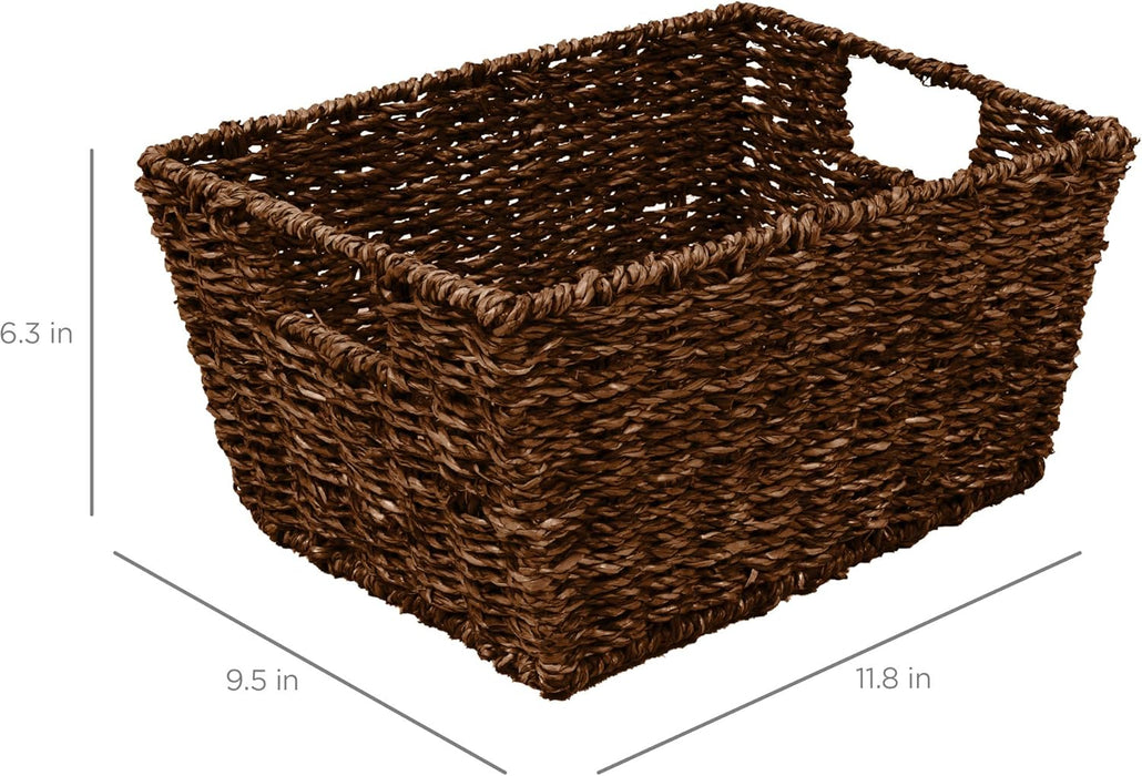 Best Choice Products Rustic Set Of 4 Multipurpose Stackable Seagrass Storage Basket, Handwoven Laundry Organizer Totes for Bedroom and Living Room, Shelves, Pantry w/Insert Handles - Brown