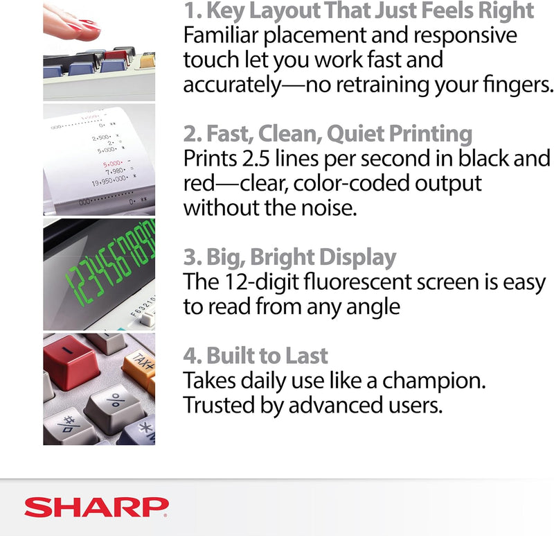 Sharp EL-1801V Ink Printing Calculator, 12-Digit LCD, AC Powered, Off-White, Ideal for Business & Office Use, Easy-to-Read Display & Durable Design