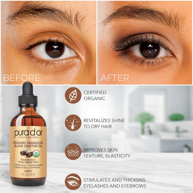 Huile de ricin noire jamaïcaine BIO PURA D'OR 4 oz