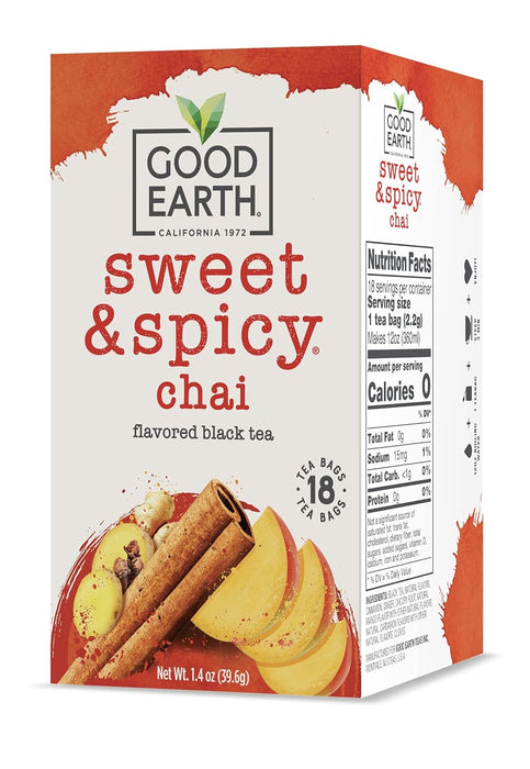 Good Earth Sweet & Spicy, Chai Black Tea, 18 Tea Bags (Pack of 6)