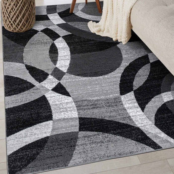Rugshop Gray Modern Geometric Area Rug, Abstract Circles, High-Traffic, Non-Shedding, for Bedroom, Home Office and Small Living Room, 3'3" x 5'|2 Options