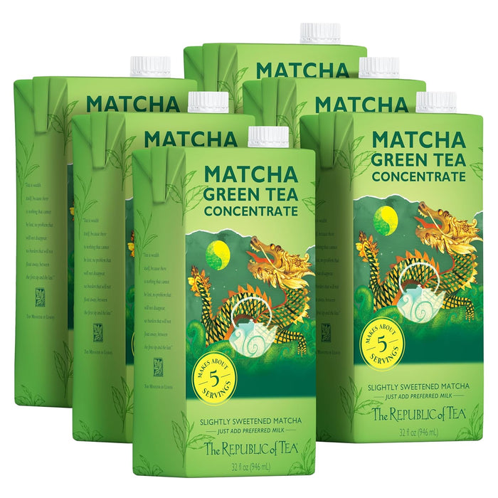 The Republic of Tea – Matcha Green Tea Concentrate, 6 Cartons – 32 fl oz (5 Servings), Matcha Latte Mix, Naturally Caffeinated, Gluten Free, Japanese Green Tea