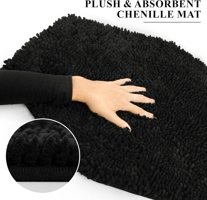Chenille Coffin Bath Mat - 32x20 Inch Coffin Rug, Soft, Thick, Water Absorbent, Machine Washable with Non-Slip PVC Backing - Spooktacular Gothic Bathroom Mat