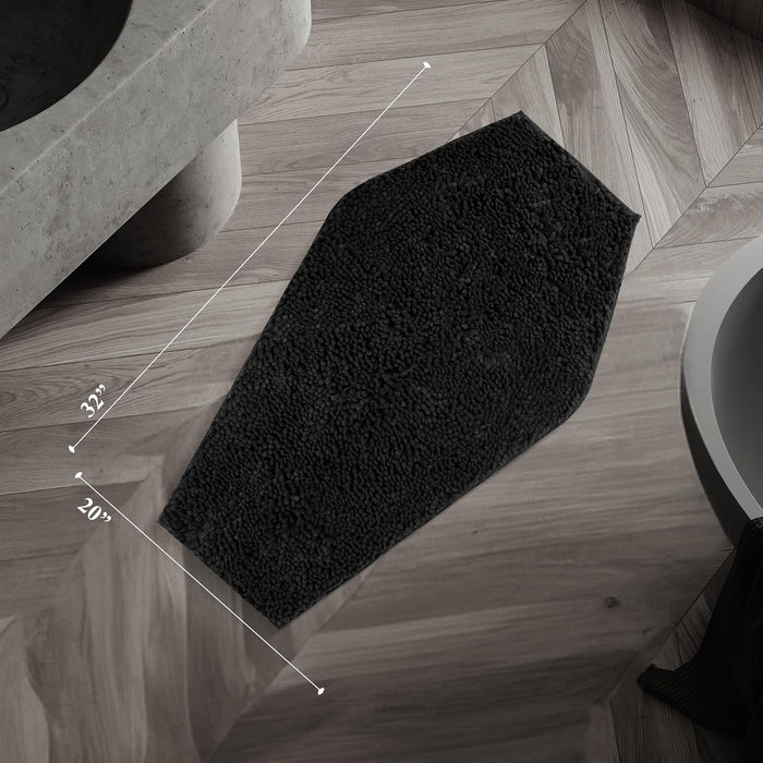 Chenille Coffin Bath Mat - 32x20 Inch Coffin Rug, Soft, Thick, Water Absorbent, Machine Washable with Non-Slip PVC Backing - Spooktacular Gothic Bathroom Mat