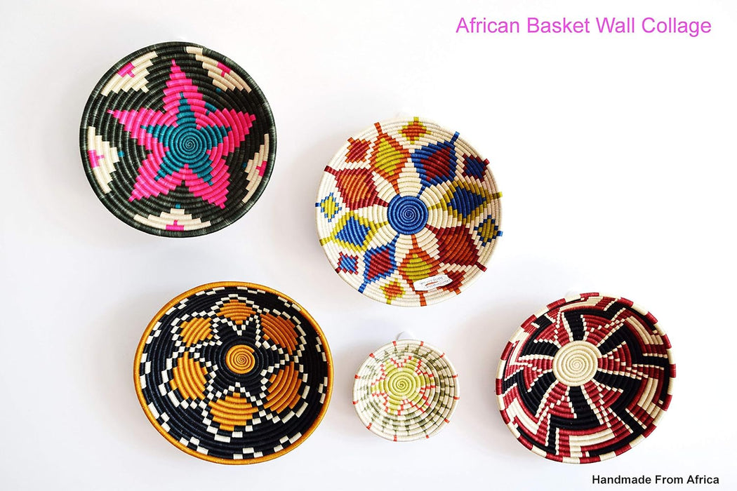 African Basket Rwanda - 8 Inches Diameter |Sisal, Sweetgrass Basket |Handmade From Africa -|Cinnamon Brown, Black, White