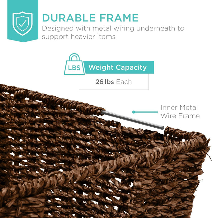 Best Choice Products Rustic Set Of 4 Multipurpose Stackable Seagrass Storage Basket, Handwoven Laundry Organizer Totes for Bedroom and Living Room, Shelves, Pantry w/Insert Handles - Brown