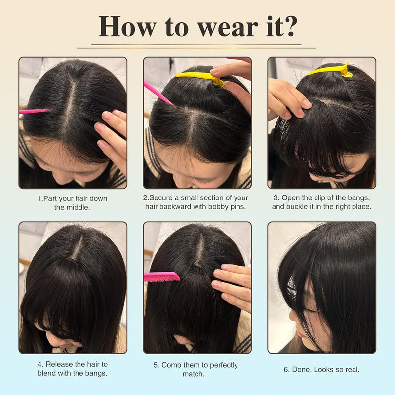 VERNA Bangs Hair Clip in Bangs, Brown Clip on Bangs Real Human Hair