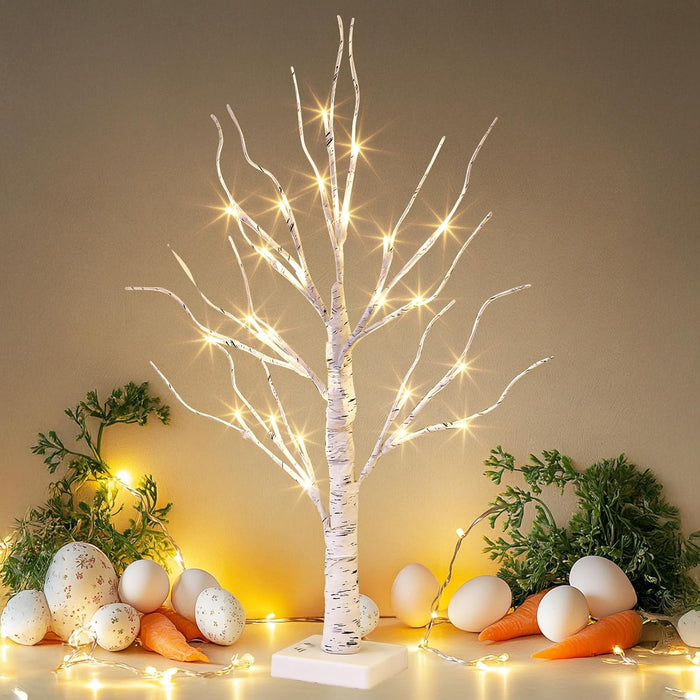 LED Lighted Birch Tree - 2ft Battery Operated Christmas Decor with Timer