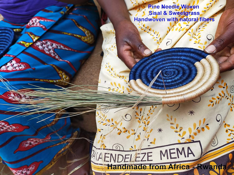 African Basket Rwanda - 8 Inches Diameter |Sisal, Sweetgrass Basket |Handmade From Africa -|Cinnamon Brown, Black, White