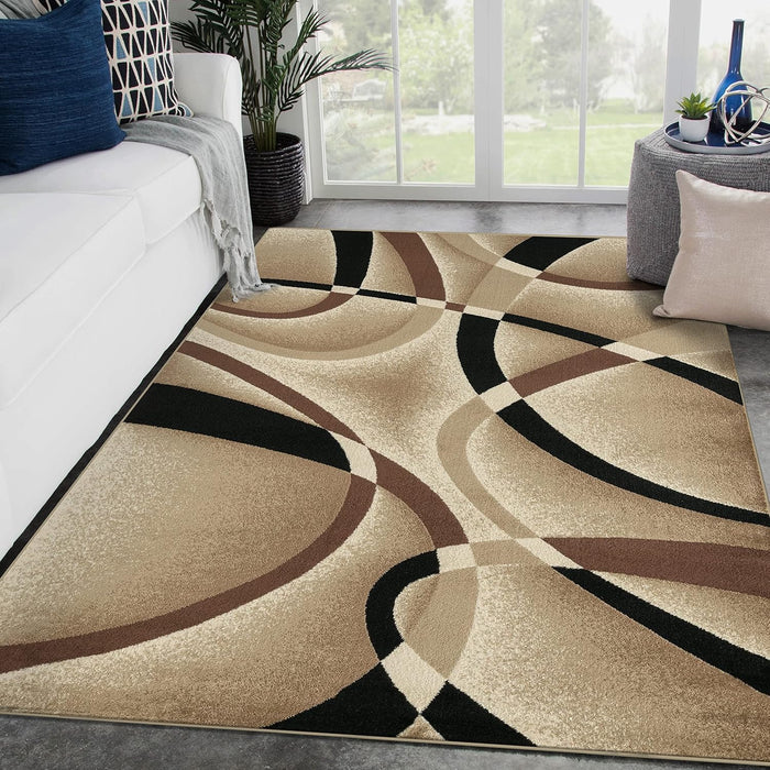 2305 Geometric Abstract Beige 4x5 Area Rugs for Living Room