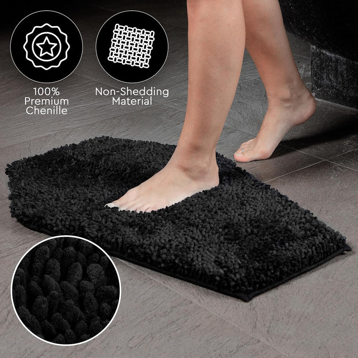Chenille Coffin Bath Mat - 32x20 Inch Coffin Rug, Soft, Thick, Water Absorbent, Machine Washable with Non-Slip PVC Backing - Spooktacular Gothic Bathroom Mat