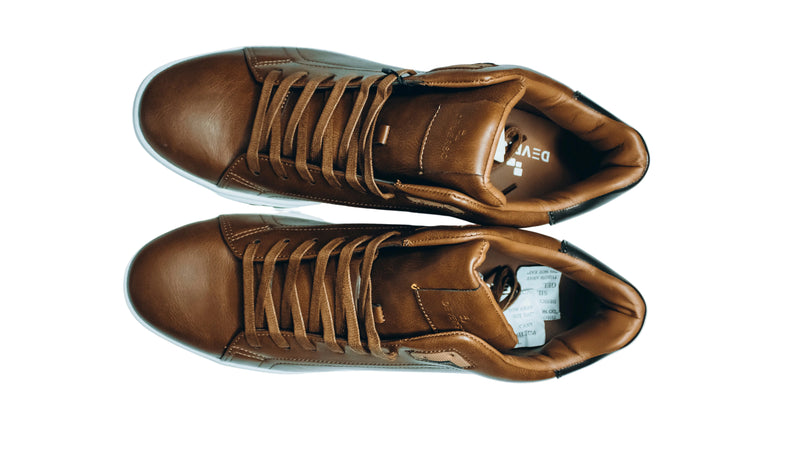 HX London men's brown leather low-top casual sneakers