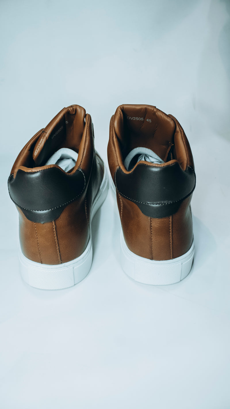 HX London men's brown leather low-top casual sneakers