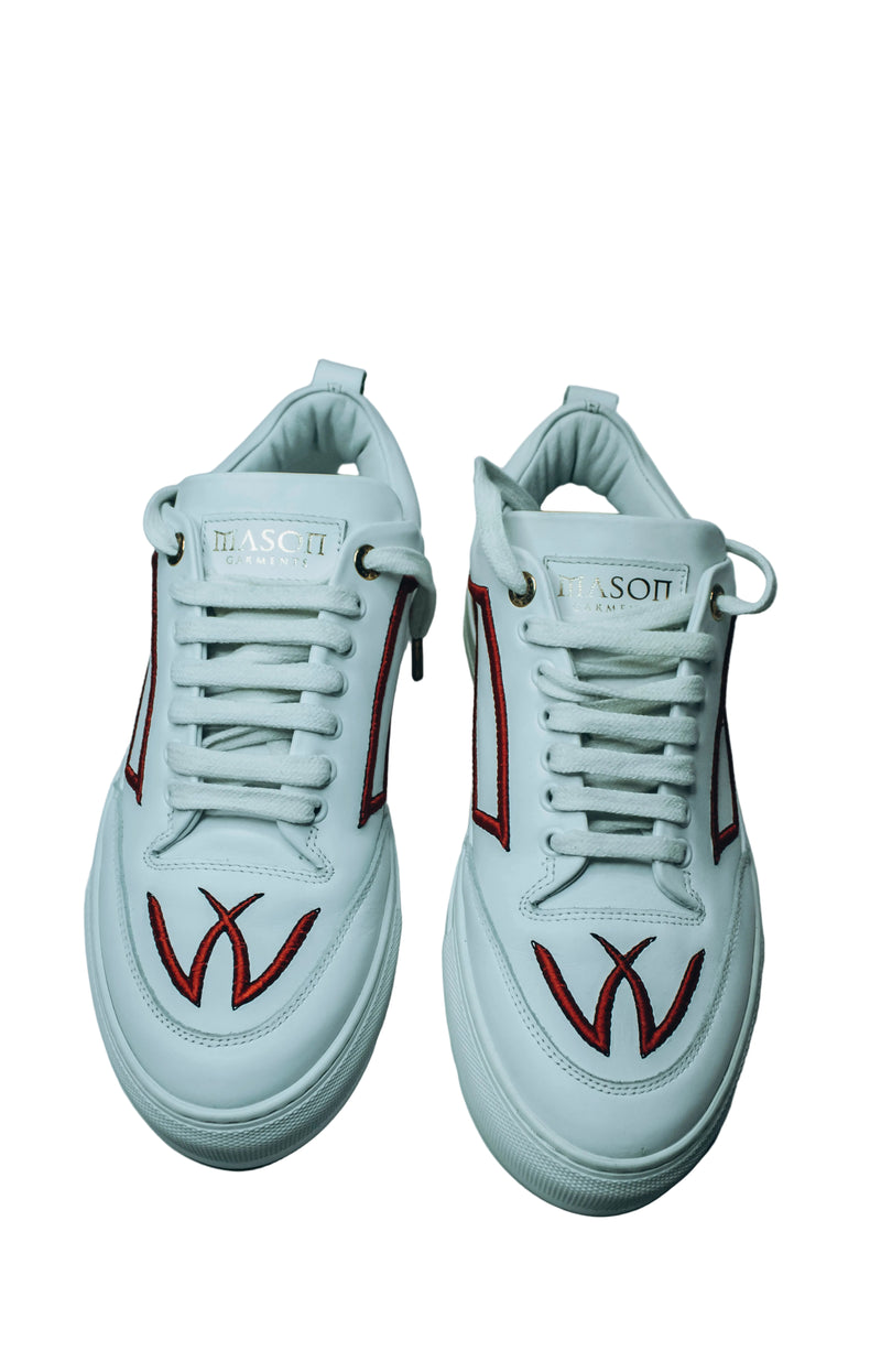 Mason Garments |Torino Leather Embroidery White sneakers.