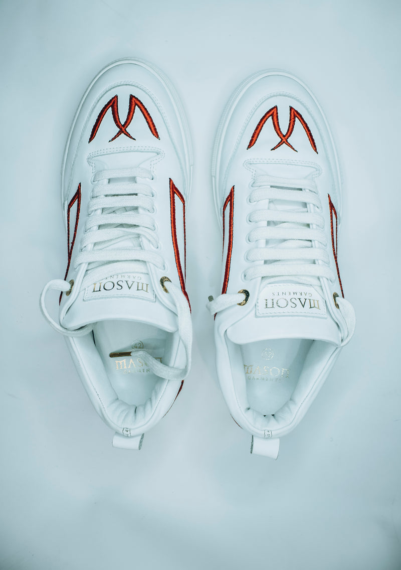 Mason Garments |Torino Leather Embroidery White sneakers.