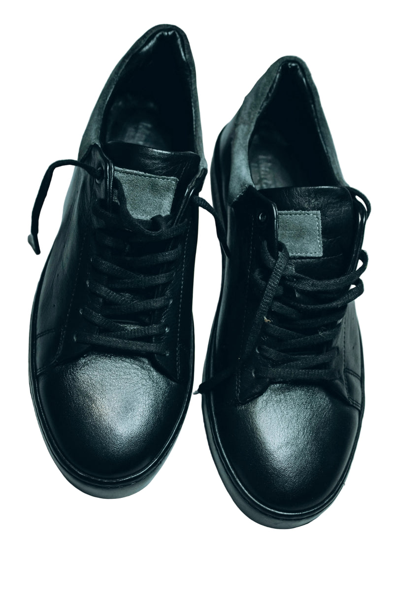 MarcoLand men's black leather casual sneakers