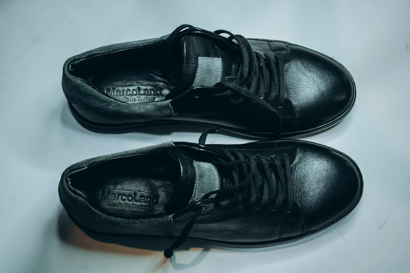 MarcoLand men's black leather casual sneakers