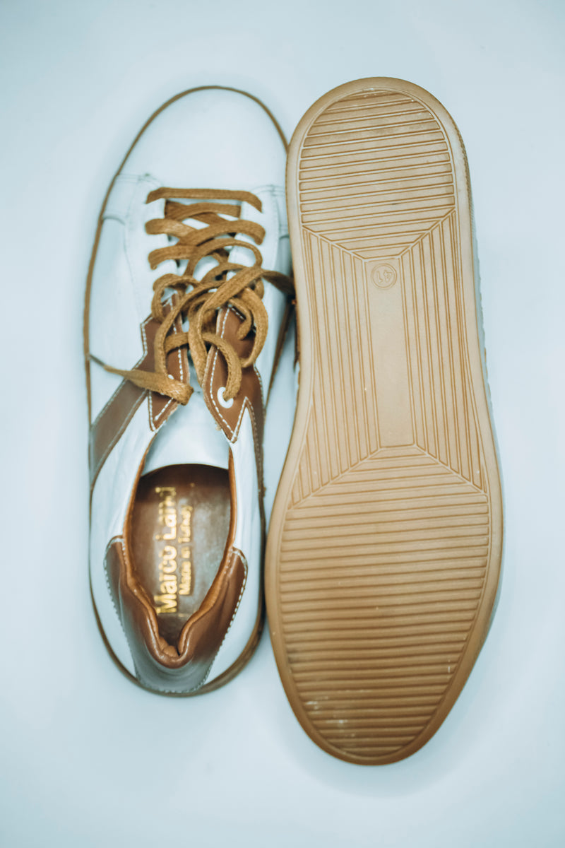 Marco Lan men's light blue and brown leather low-top sneakers